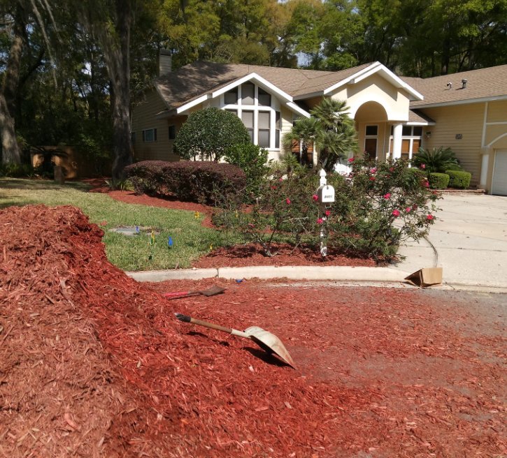 Fresh mulch landscaping work